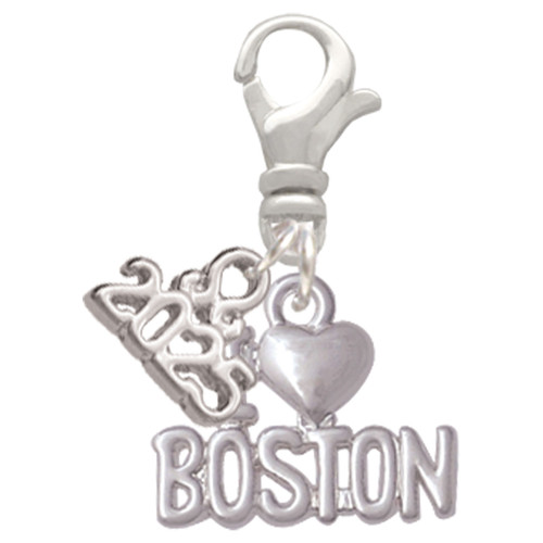 I 'Heart' Boston - Silver Plated Clip on Charm with Mini Year 2025: Year to Remember Jewelry Gift - Celebrations