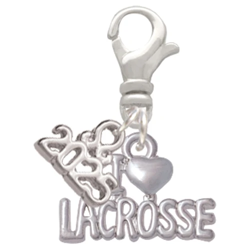 I 'Heart' Lacrosse - Silver Plated Clip on Charm with Mini Year 2025: Year to Remember Jewelry Gift - Celebrations