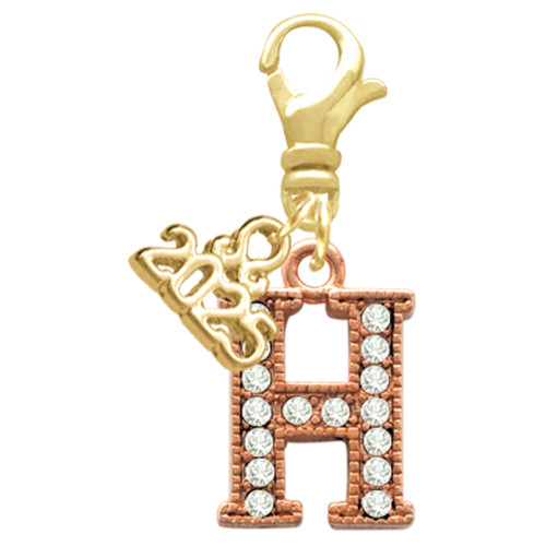 Rose Gold-tone Crystal Initial - H - Gold-tone Plated Clip on Charm with Mini Year 2025: Year to Remember Jewelry Gift - Celebrations