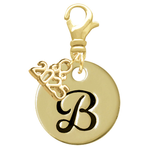 Gold-tone Large Disc Letter - B - Gold-tone Plated Clip on Charm with Mini Year 2025: Year to Remember Jewelry Gift - Celebrations