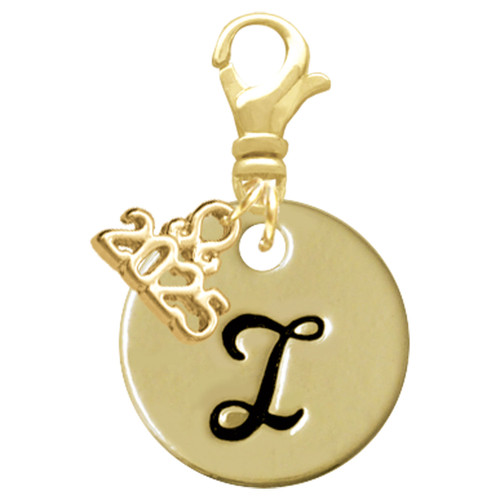 Gold-tone Large Disc Letter - I - Gold-tone Plated Clip on Charm with Mini Year 2025: Year to Remember Jewelry Gift - Celebrations