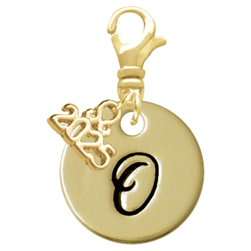 Gold-tone Large Disc Letter - O - Gold-tone Plated Clip on Charm with Mini Year 2025: Year to Remember Jewelry Gift - Celebrations