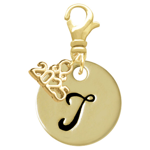 Gold-tone Large Disc Letter - T - Gold-tone Plated Clip on Charm with Mini Year 2025: Year to Remember Jewelry Gift - Celebrations