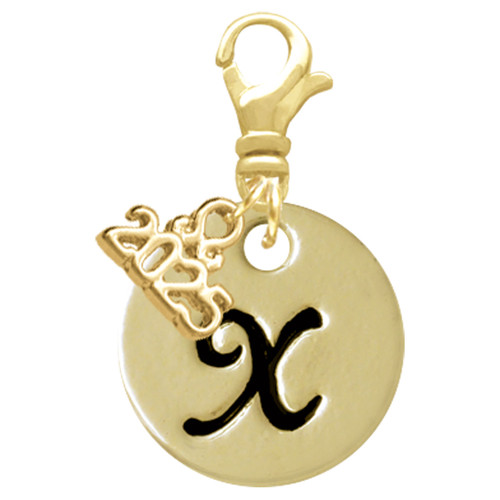 Gold-tone Large Disc Letter - X - Gold-tone Plated Clip on Charm with Mini Year 2025: Year to Remember Jewelry Gift - Celebrations