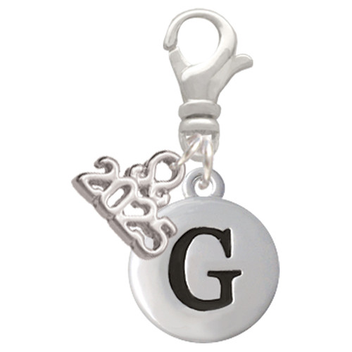 Silver Plated Capital Letter - G - Pebble Disc - Silver Plated Clip on Charm with Mini Year 2025: Year to Remember Jewelry Gift - Celebrations