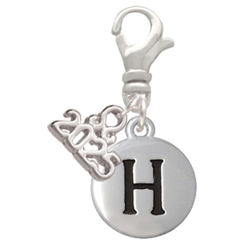 Silver Plated Capital Letter - H - Pebble Disc - Silver Plated Clip on Charm with Mini Year 2025: Year to Remember Jewelry Gift - Celebrations