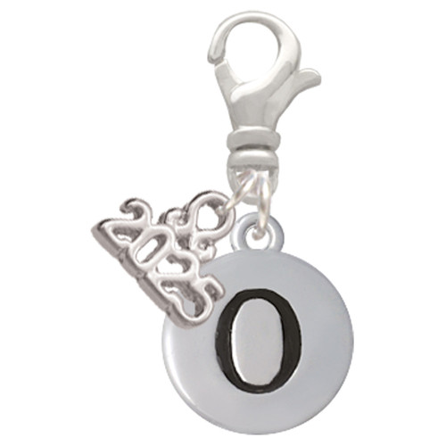 Silver Plated Capital Letter - O - Pebble Disc - Silver Plated Clip on Charm with Mini Year 2025: Year to Remember Jewelry Gift - Celebrations