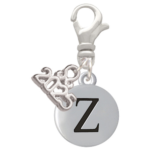 Silver Plated Capital Letter - Z - Pebble Disc - Silver Plated Clip on Charm with Mini Year 2025: Year to Remember Jewelry Gift - Celebrations