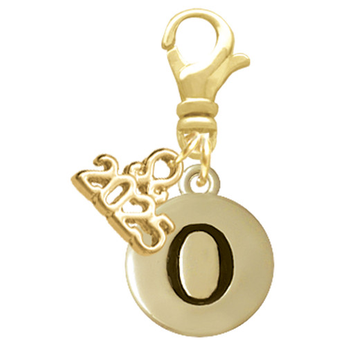 Gold-tone Capital Letter - O - Pebble Disc - Gold-tone Plated Clip on Charm with Mini Year 2025: Year to Remember Jewelry Gift - Celebrations