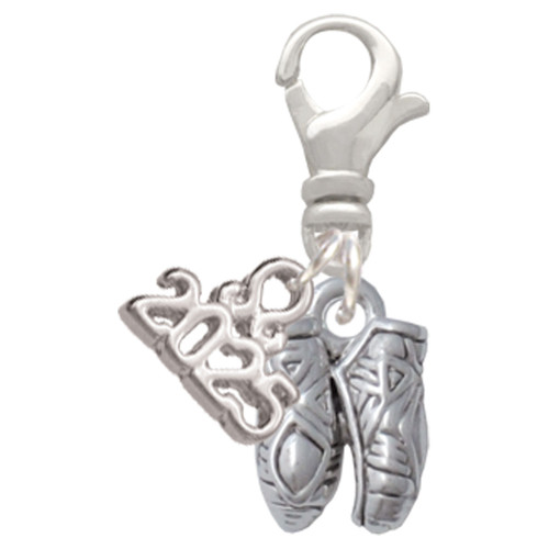 Silver Plated Small Ballet Slippers - Silver Plated Clip on Charm with Mini Year 2025: Year to Remember Jewelry Gift - Celebrations