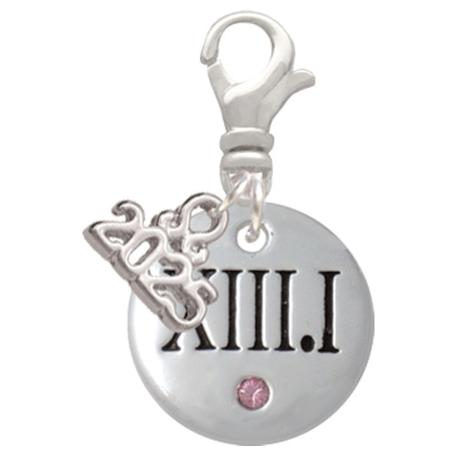 Silver Plated Half Marathon with Pink Crystal Roman Numeral - Silver Plated Clip on Charm with Mini Year 2025: Year to Remember Jewelry Gift - Celebrations