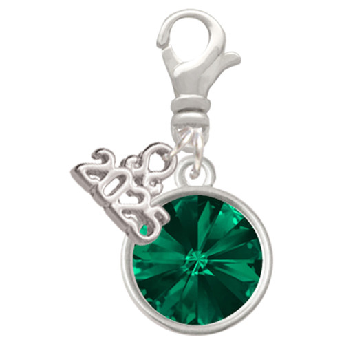 12mm Crystal Rivoli - Green - Silver Plated Clip on Charm with Mini Year 2025: Year to Remember Jewelry Gift - Celebrations