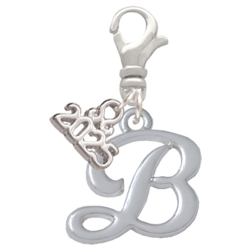 Silver Plated Small Gelato Script Initial - B - Silver Plated Clip on Charm with Mini Year 2025: Year to Remember Jewelry Gift - Celebrations