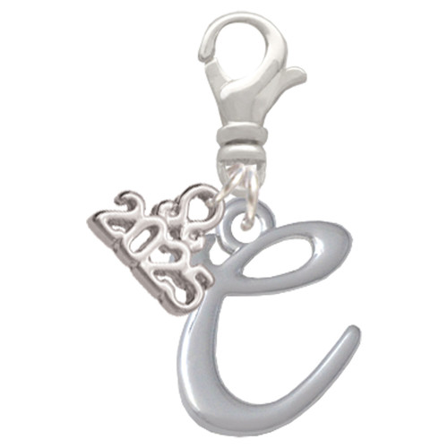 Silver Plated Small Gelato Script Initial - C - Silver Plated Clip on Charm with Mini Year 2025: Year to Remember Jewelry Gift - Celebrations