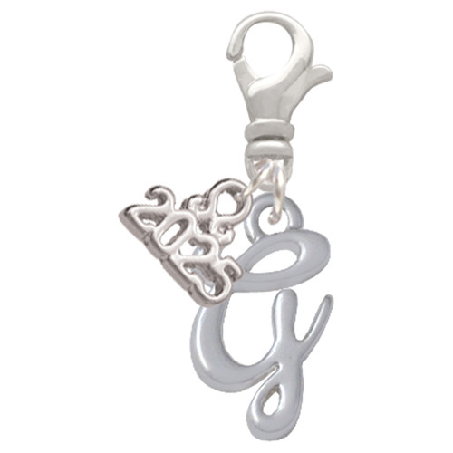 Silver Plated Small Gelato Script Initial - G - Silver Plated Clip on Charm with Mini Year 2025: Year to Remember Jewelry Gift - Celebrations