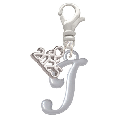 Silver Plated Small Gelato Script Initial - I - Silver Plated Clip on Charm with Mini Year 2025: Year to Remember Jewelry Gift - Celebrations