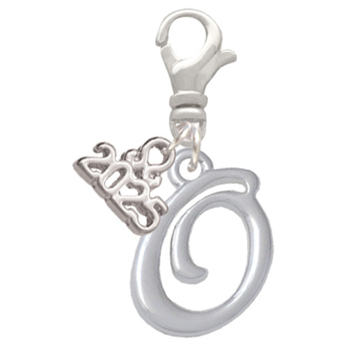 Silver Plated Small Gelato Script Initial - O - Silver Plated Clip on Charm with Mini Year 2025: Year to Remember Jewelry Gift - Celebrations