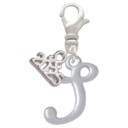 Silver Plated Small Gelato Script Initial - S - Silver Plated Clip on Charm with Mini Year 2025: Year to Remember Jewelry Gift - Celebrations