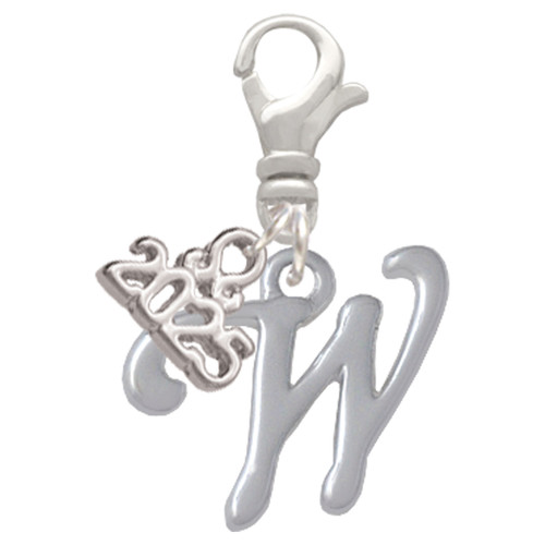 Silver Plated Small Gelato Script Initial - W - Silver Plated Clip on Charm with Mini Year 2025: Year to Remember Jewelry Gift - Celebrations