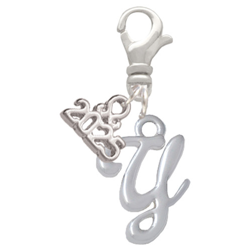 Silver Plated Small Gelato Script Initial - Y - Silver Plated Clip on Charm with Mini Year 2025: Year to Remember Jewelry Gift - Celebrations