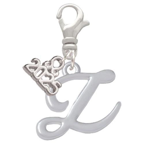 Silver Plated Small Gelato Script Initial - Z - Silver Plated Clip on Charm with Mini Year 2025: Year to Remember Jewelry Gift - Celebrations