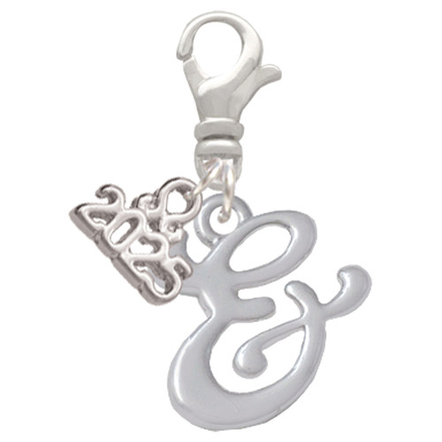 Silver Plated Small Gelato Script Initial - & - Silver Plated Clip on Charm with Mini Year 2025: Year to Remember Jewelry Gift - Celebrations