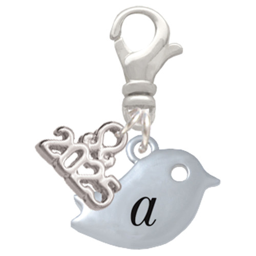 Silver Plated Little Bird Initial - A - Silver Plated Clip on Charm with Mini Year 2025: Year to Remember Jewelry Gift - Celebrations