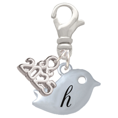 Silver Plated Little Bird Initial - H - Silver Plated Clip on Charm with Mini Year 2025: Year to Remember Jewelry Gift - Celebrations