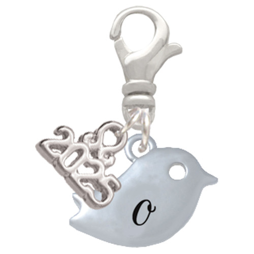 Silver Plated Little Bird Initial - O - Silver Plated Clip on Charm with Mini Year 2025: Year to Remember Jewelry Gift - Celebrations