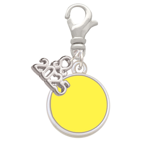 Silver Plated Small Yellow Enamel Disc - Silver Plated Clip on Charm with Mini Year 2025: Year to Remember Jewelry Gift - Celebrations
