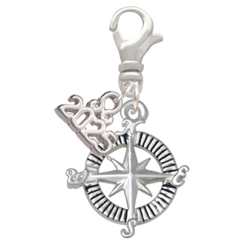 Silver Plated Compass - Silver Plated Clip on Charm with Mini Year 2025: Year to Remember Jewelry Gift - Celebrations