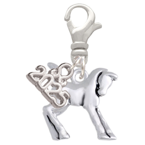 Silver Plated Equestrian Horse - Silver Plated Clip on Charm with Mini Year 2025: Year to Remember Jewelry Gift - Celebrations