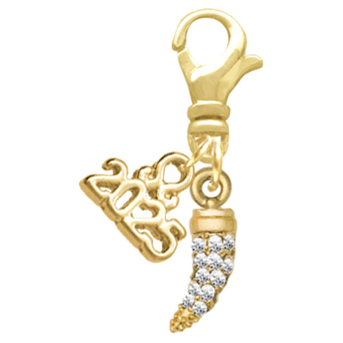 Gold-tone Small Crystal Tooth - Gold-tone Plated Clip on Charm with Mini Year 2025: Year to Remember Jewelry Gift - Celebrations