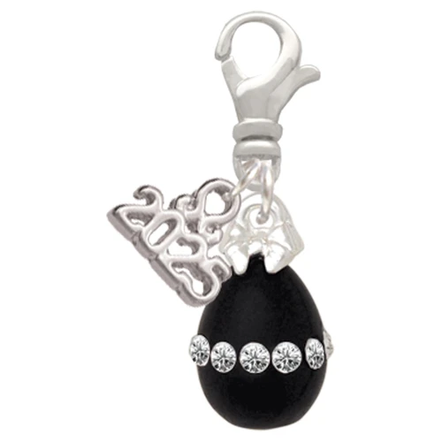 Black Easter Egg with Clear Crystal Band - Silver Plated Clip on Charm with Mini Year 2025: Year to Remember Jewelry Gift - Celebrations
