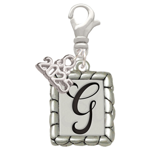 Silver Plated Pebble Border Initial - G - Silver Plated Clip on Charm with Mini Year 2025: Year to Remember Jewelry Gift - Celebrations