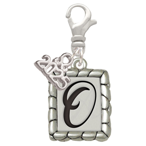 Silver Plated Pebble Border Initial - O - Silver Plated Clip on Charm with Mini Year 2025: Year to Remember Jewelry Gift - Celebrations