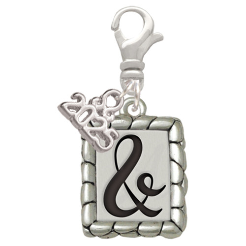 Silver Plated Pebble Border Initial - & - Silver Plated Clip on Charm with Mini Year 2025: Year to Remember Jewelry Gift - Celebrations