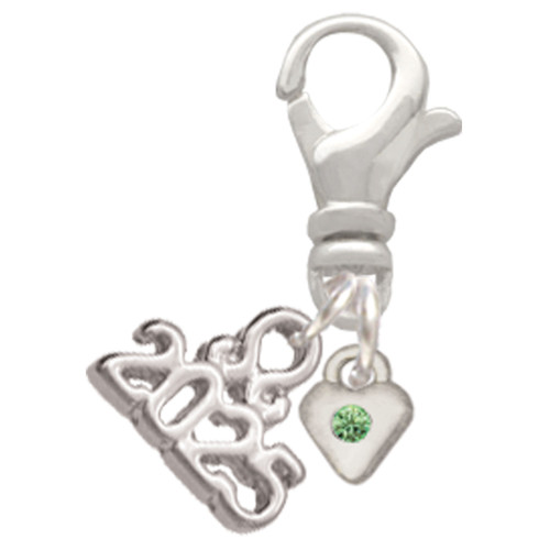 Silver Plated Mini August - Lime Green Crystal Heart - Silver Plated Clip on Charm with Mini Year 2025: Year to Remember Jewelry Gift - Celebrations