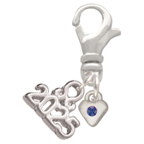 Silver Plated Mini September - Blue Crystal Heart - Silver Plated Clip on Charm with Mini Year 2025: Year to Remember Jewelry Gift - Celebrations
