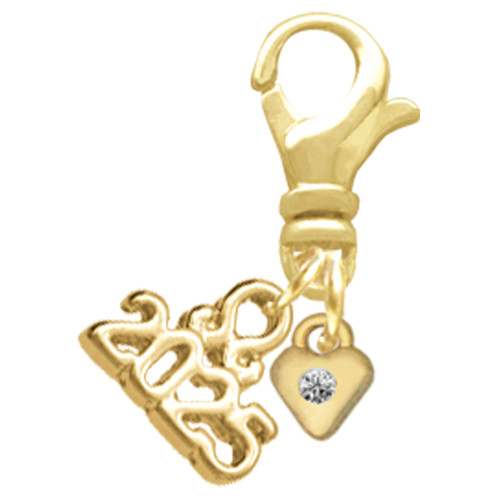Gold-tone Mini Clear Crystal Heart - Gold-tone Plated Clip on Charm with Mini Year 2025: Year to Remember Jewelry Gift - Celebrations