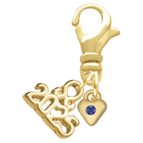 Gold-tone Mini Blue Crystal Heart - Gold-tone Plated Clip on Charm with Mini Year 2025: Year to Remember Jewelry Gift - Celebrations