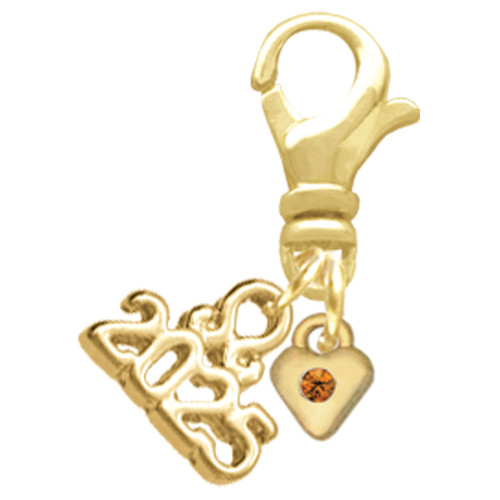 Gold-tone Mini Yellow Crystal Heart - Gold-tone Plated Clip on Charm with Mini Year 2025: Year to Remember Jewelry Gift - Celebrations