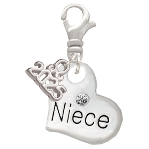 Silver Plated Large Niece Heart - Silver Plated Clip on Charm with Mini Year 2025: Year to Remember Jewelry Gift - Celebrations