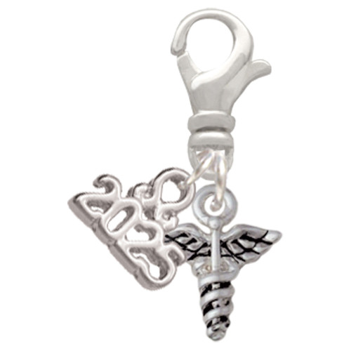 Silver Plated Mini Caduceus - Silver Plated Clip on Charm with Mini Year 2025: Year to Remember Jewelry Gift - Celebrations