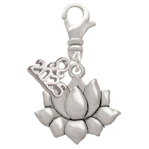 Medium Lotus Flower - Silver Plated Clip on Charm with Mini Year 2025: Year to Remember Jewelry Gift - Celebrations