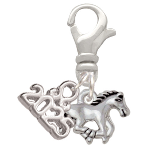 Silver Plated Mini Running Horse - Silver Plated Clip on Charm with Mini Year 2025: Year to Remember Jewelry Gift - Celebrations