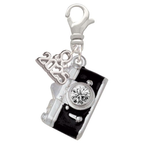Silver Plated Black Camera - Silver Plated Clip on Charm with Mini Year 2025: Year to Remember Jewelry Gift - Celebrations