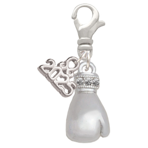 Silver Plated Large Boxing Glove - Silver Plated Clip on Charm with Mini Year 2025: Year to Remember Jewelry Gift - Celebrations