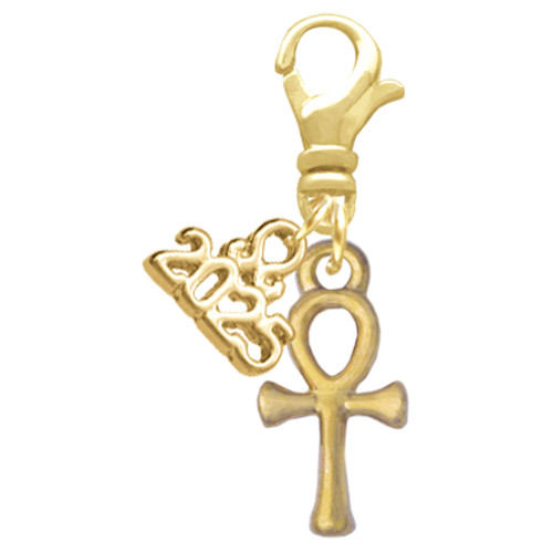 Gold-tone Small Ankh - Gold-tone Plated Clip on Charm with Mini Year 2025: Year to Remember Jewelry Gift - Celebrations