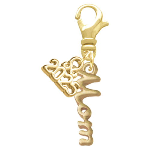 Gold-tone Small Mom Script - Gold-tone Plated Clip on Charm with Mini Year 2025: Year to Remember Jewelry Gift - Celebrations